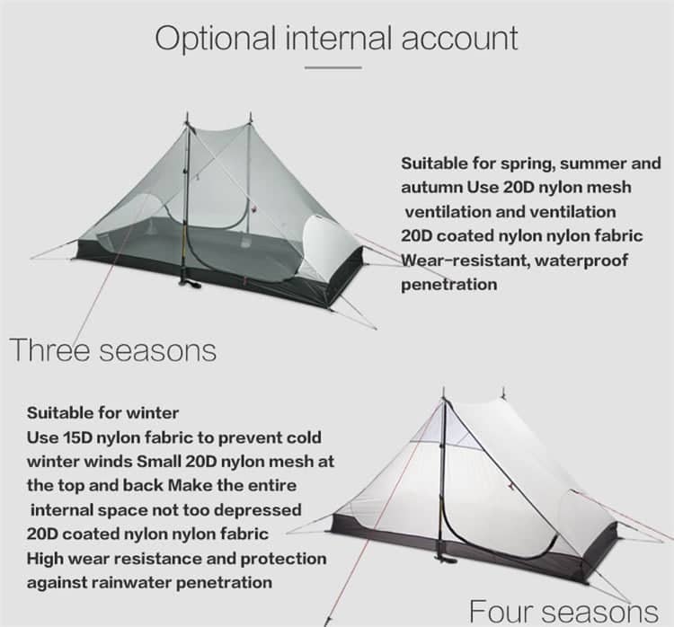 LanShan 2 3F UL GEAR 2 Person 1 Person Outdoor Ultralight Camping Tent 3 Season 4 Season Professional 15D Silnylon Rodless Tent