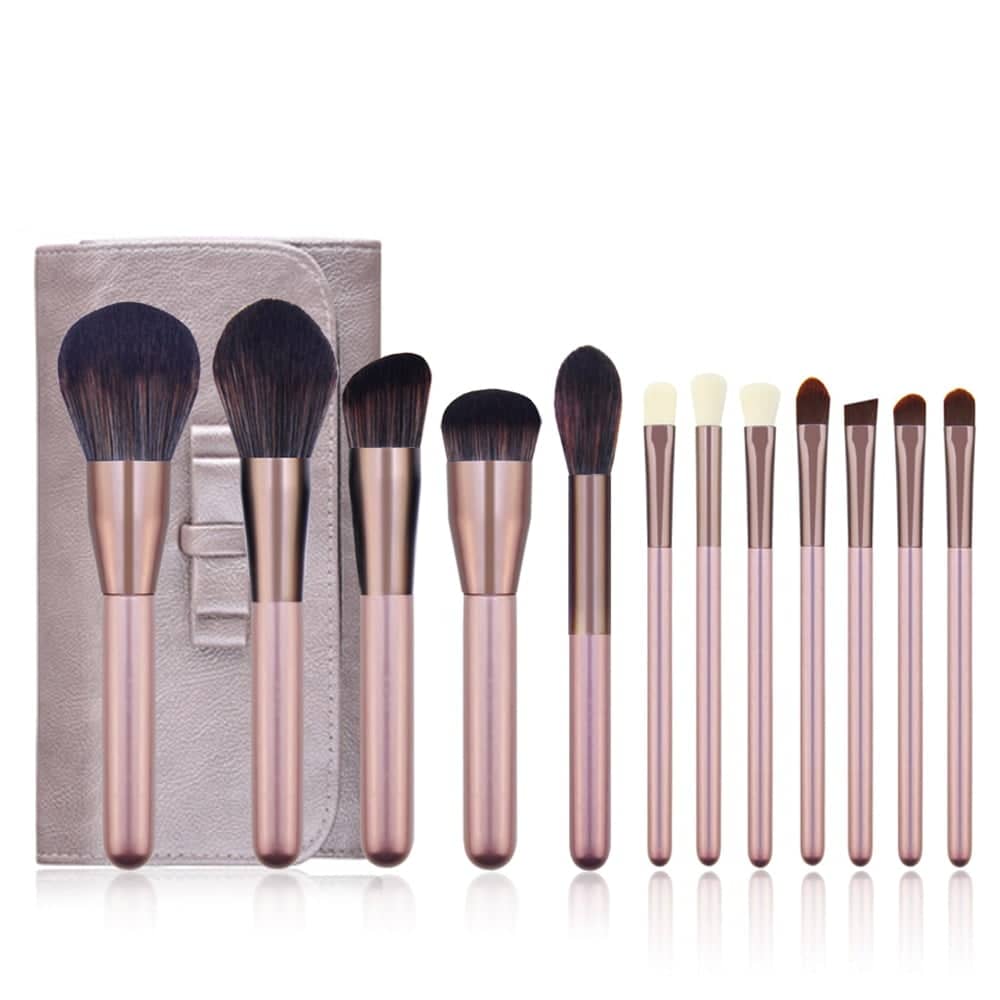 Kaizm 12pcs Makeup brushes set Metallic Pink beauty Make up brush Soft blush Powder Foundation Eyeshadow brush